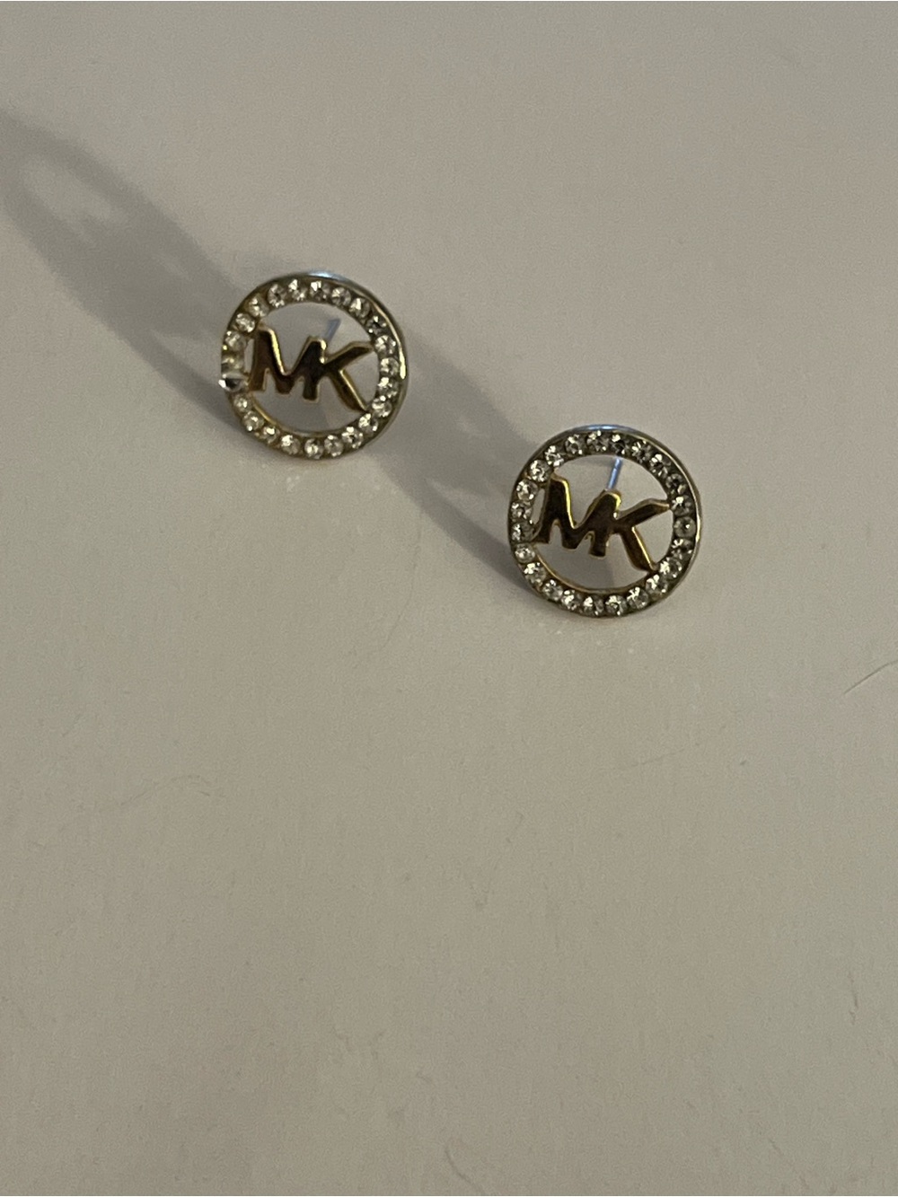 Michael Kors Gold MK Logo Crystal Circle Stud Earrings